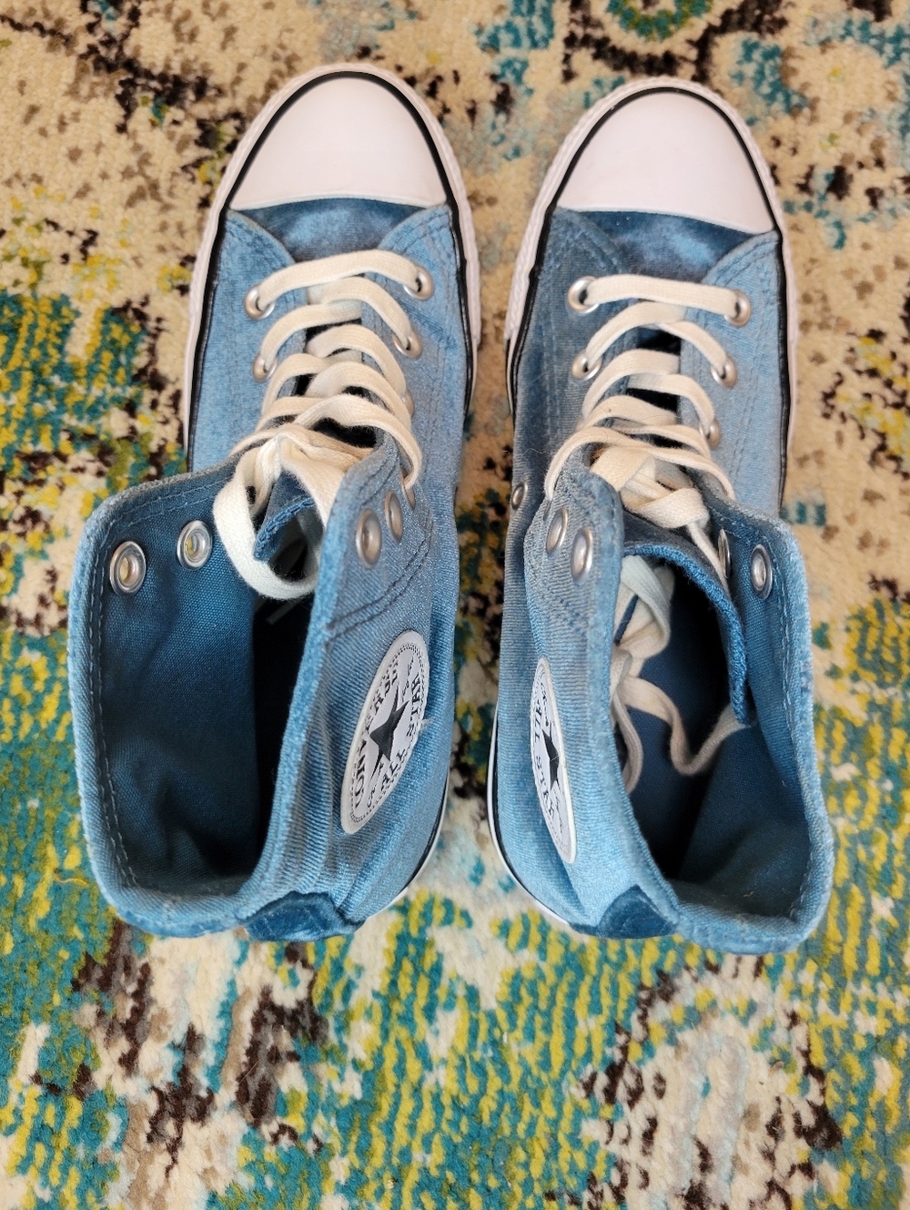 Converse Chuck Taylor All Star Velvet High-Top Teal Blue Sneakers, Size Womens 7 - Picture 7 of 9